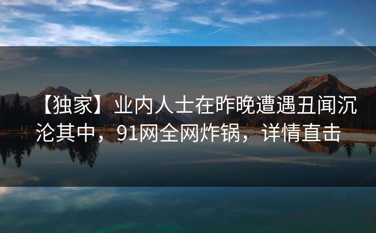 【独家】业内人士在昨晚遭遇丑闻沉沦其中，91网全网炸锅，详情直击