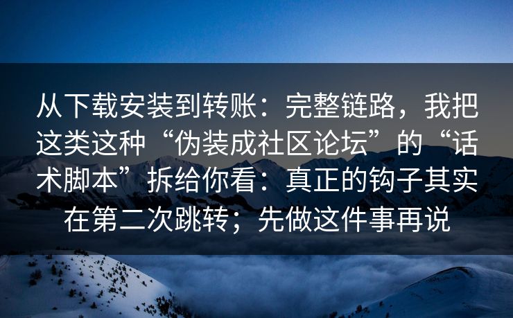 从下载安装到转账：完整链路，我把这类这种“伪装成社区论坛”的“话术脚本”拆给你看：真正的钩子其实在第二次跳转；先做这件事再说